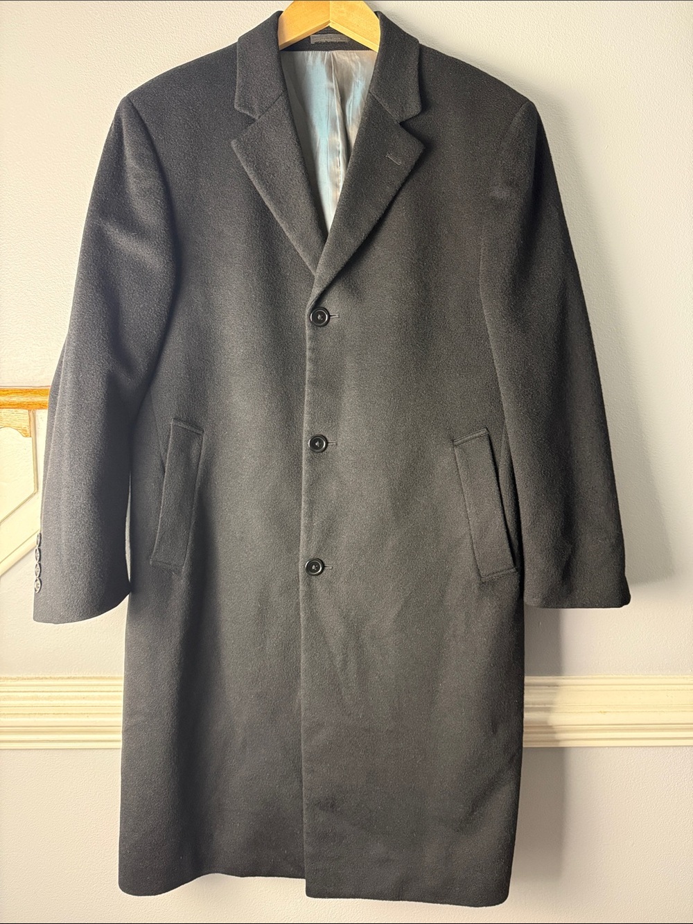 Calvin Klein Black Men's Single-Breasted Pea Coat Wool/Cashmere blend